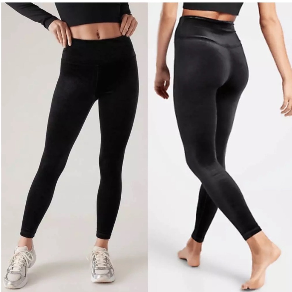 Athleta Velvet Leggings Black High Waisted Athleisure‎ Workout Pants Womens M
